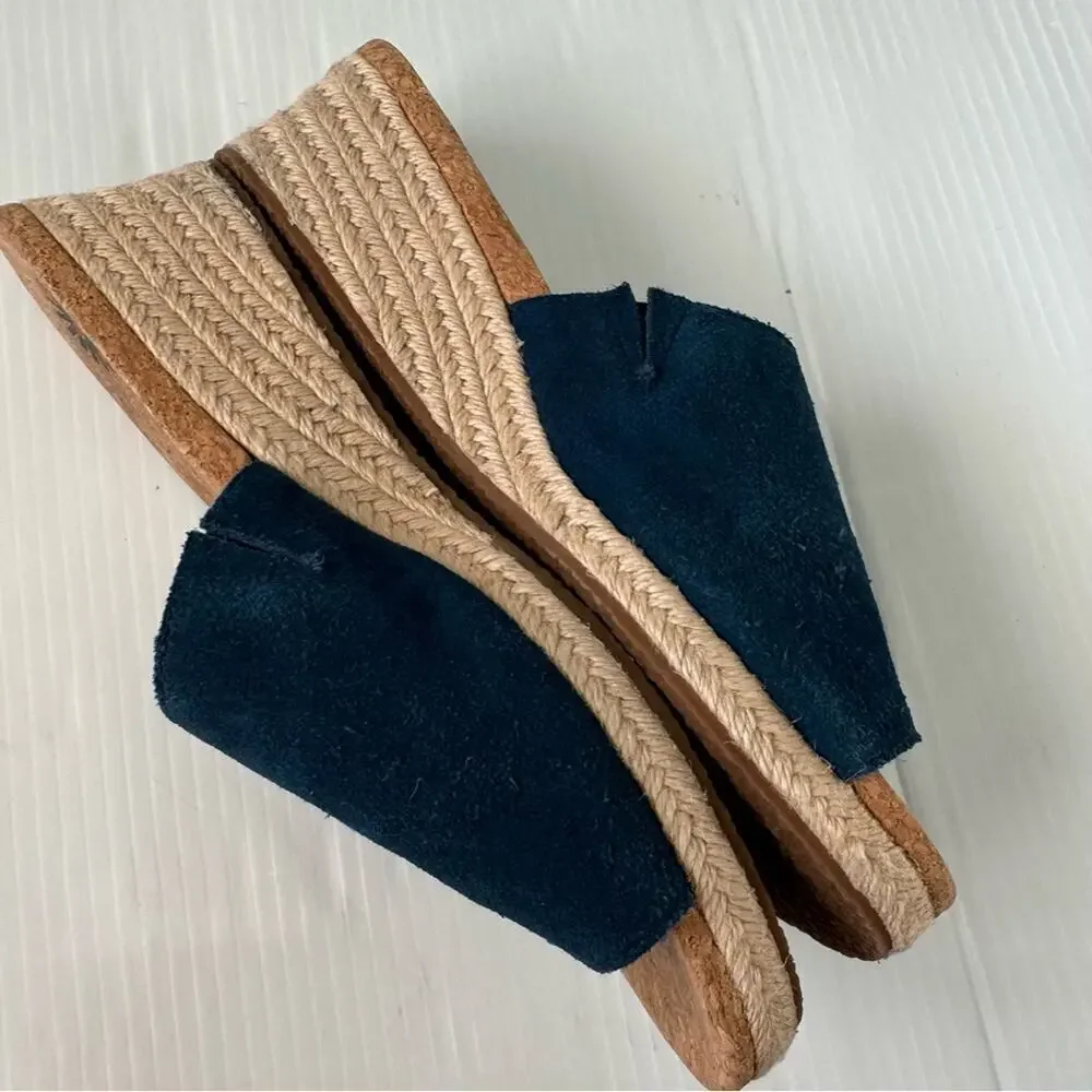 Ugg Dane suede fringe wedge espadrille sandals blue size 10